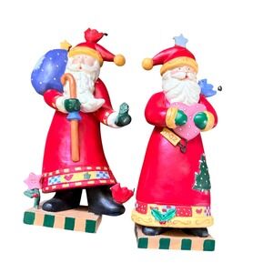 Papel Giftware Santa Claus Figurines Set of 2 Red Folk Art Resin Christmas Decor